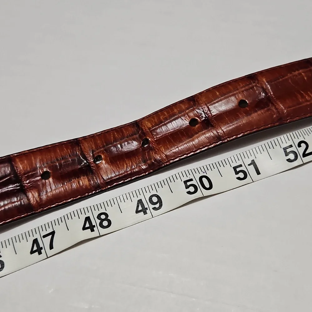 Italian Croco Calfskin Brown Leather Men's Adjustable Belt Size 50